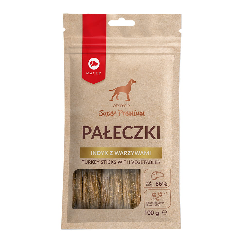 Maced Super Premium Pałeczki Indyk z warzywami dla psa 100g